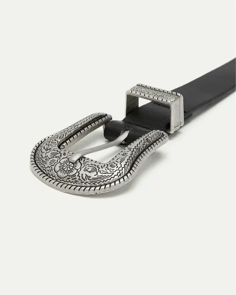 Faux Leather Belt with Western Buckle