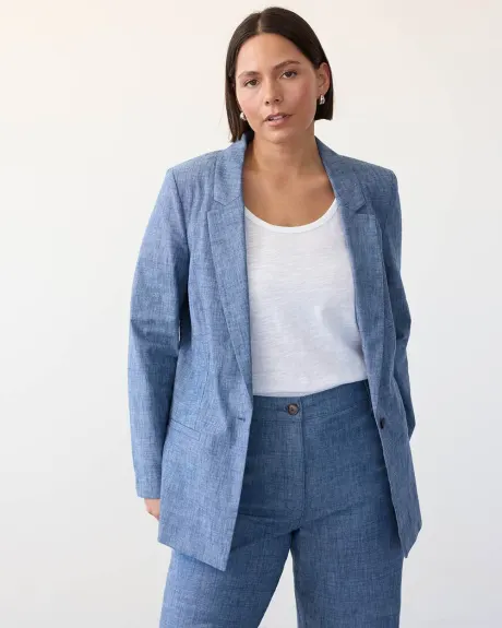 One-Button Closure Chambray Blazer