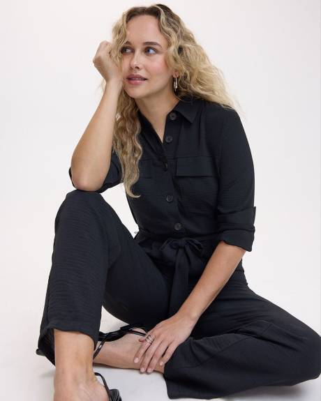 Straight-Leg Long-Sleeve Jumpsuit with Utility Pockets