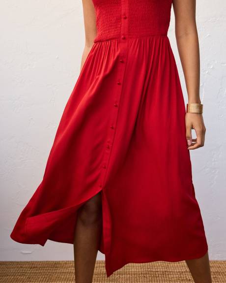 Sleeveless Midi Dress with Smocked Top