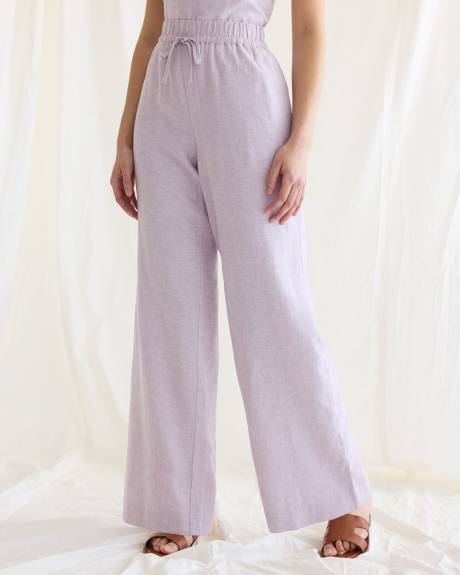 Pantalon en lin à jambe large et taille haute - Petite