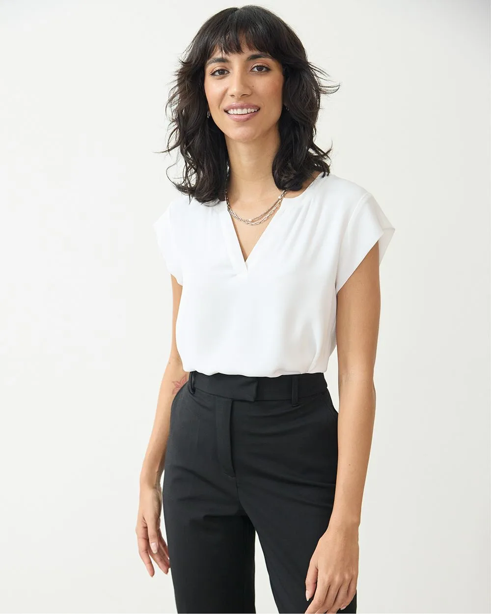 Cap-Sleeve Blouse with Split Neckline - R Essentials