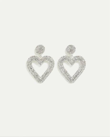 Shiny Earrings with Large Heart Pendant