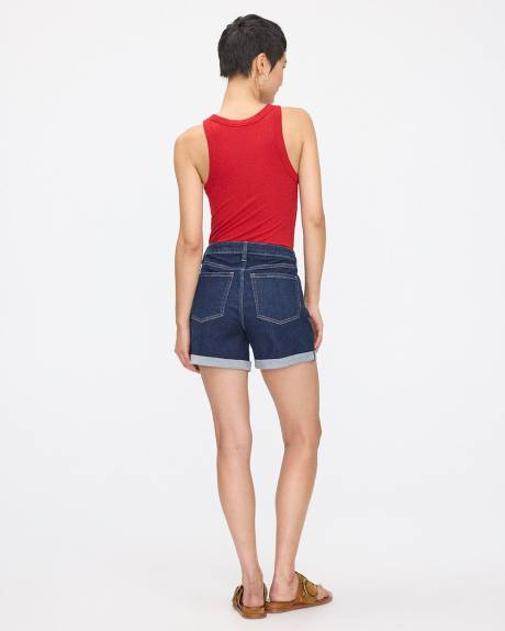 Short en jean à taille mi-haute à ourlet roulé