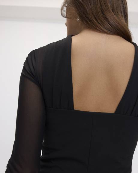 Long-Sleeve Mix-Media Dress with Open Back