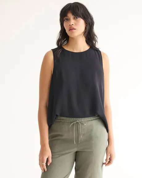 Sleeveless Crew-Neck Crepe Blouse - R Essentials