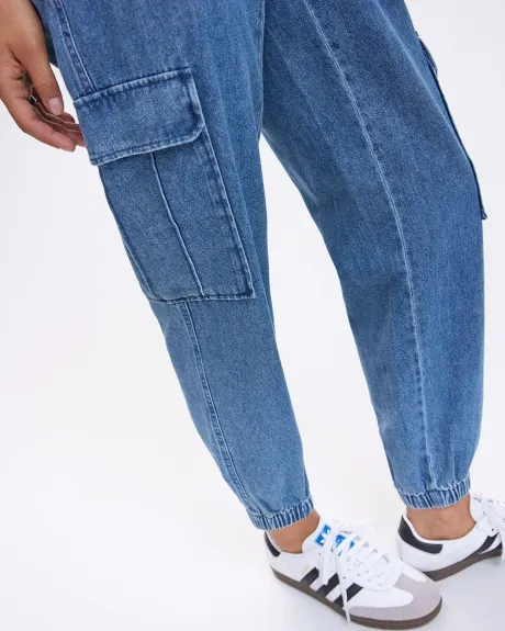 Pantalon jogger en denim avec poches cargo - Long