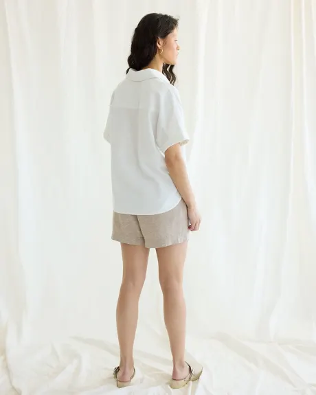 Short-Sleeve Buttoned-Down Linen-Blend Blouse