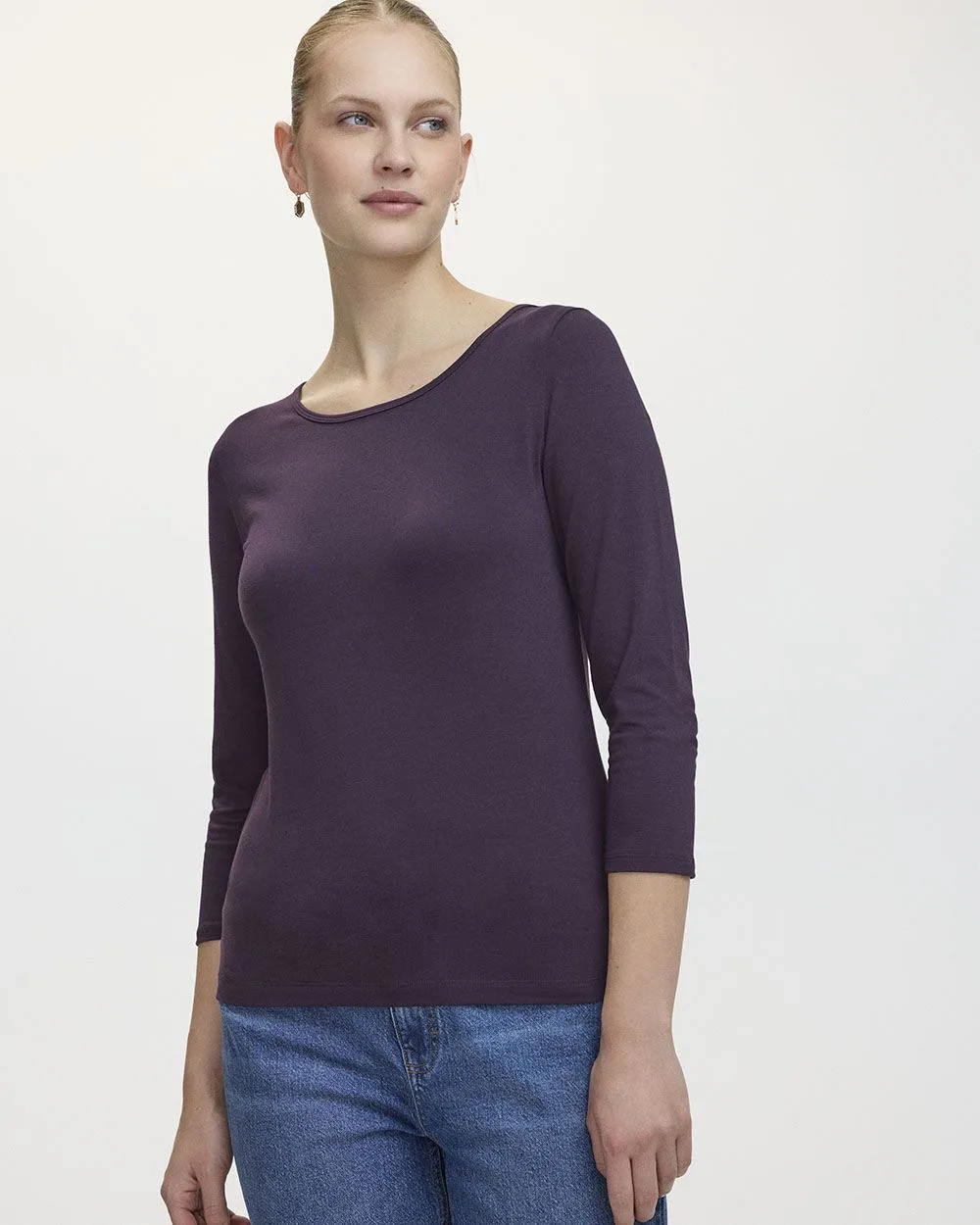 3/4-Sleeve Scoop-Neck Cotton Tee