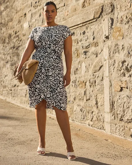 Short-Sleeve Midi Dress with Wrap Detail