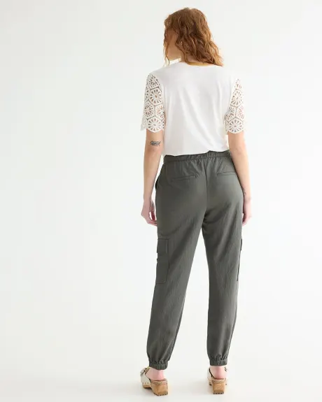 Pantalon jogger en tricot piqué à taille haute - Petite