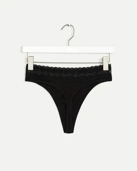 Culotte tanga en coton avec taille en dentelle - R Line