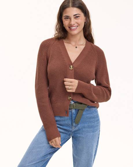 Long-Sleeve V-Neck Buttoned-Down Cardigan