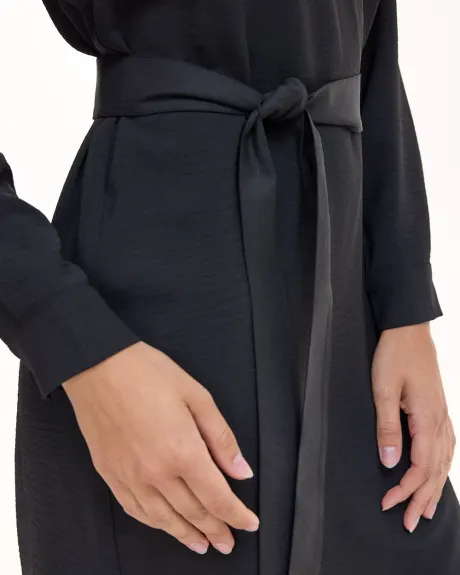 Long-Sleeve Shift Dress with Split Neckline