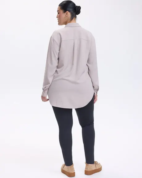 Long-Sleeve Buttoned-Down Blouse with Chest Pocket