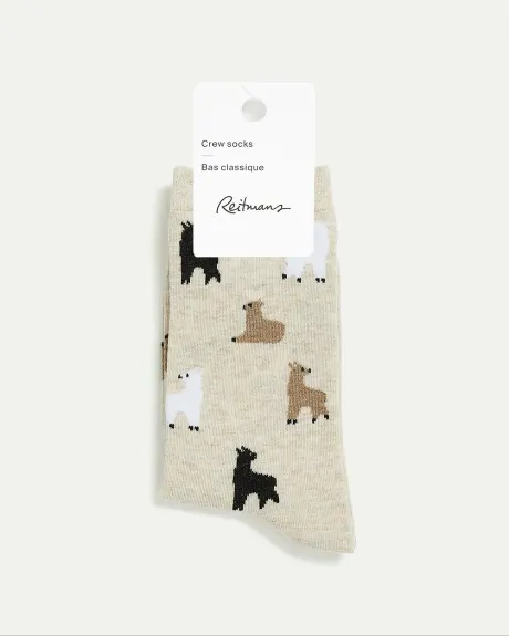 Cotton Crew Socks with Llamas