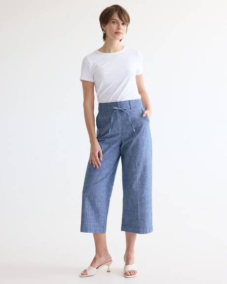 Wide-Leg Cropped Chambray Pant