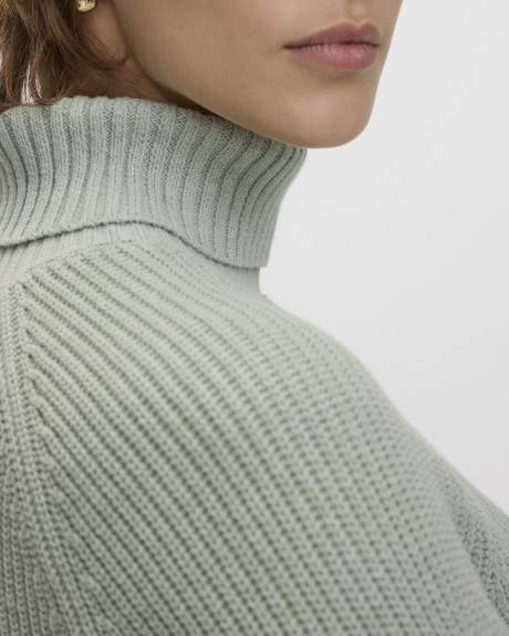 Long-Sleeve Turtle-Neck Herringbone Sweater