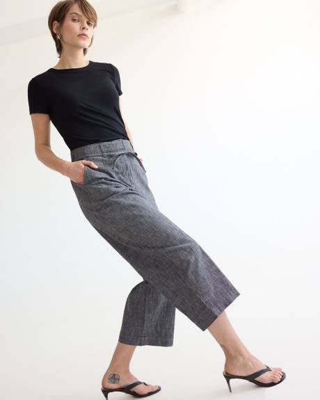 Wide-Leg Cropped Chambray Pant