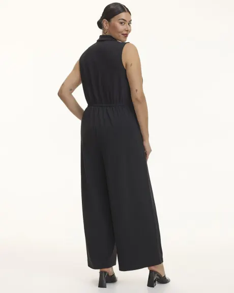 Straight-Leg Sleeveless Jumpsuit with Wrap Front