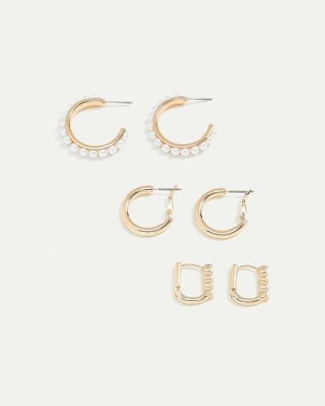 Hoops with Pearls - 3 Pairs