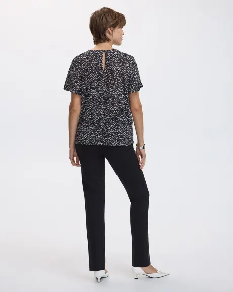 Short-Flutter-Sleeve Crew-Neck Blouse