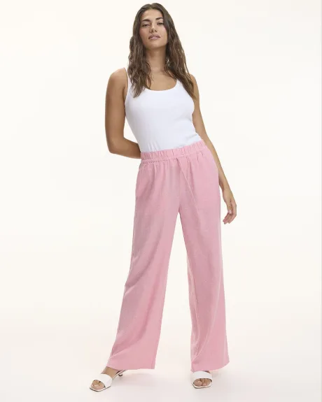 Pantalon en lin à jambe large et taille haute - Petite