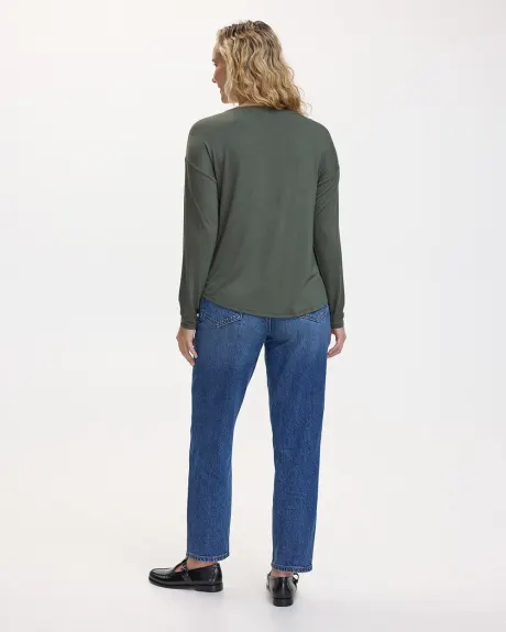 Long-Sleeve Boat-Neck Semi-Fitted Pullover