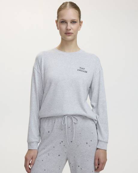 Long-Sleeve Crew-Neck Brushed Snit Pyjama Top - R Line