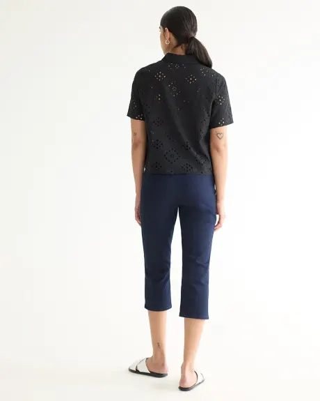 Short-Sleeve Eyelet Blouse with Shirt Collar