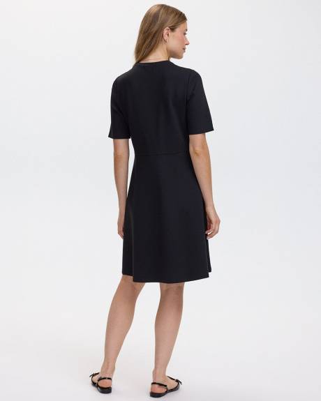 Short-Sleeve Crew-Neck Fit-and-Flare Dress