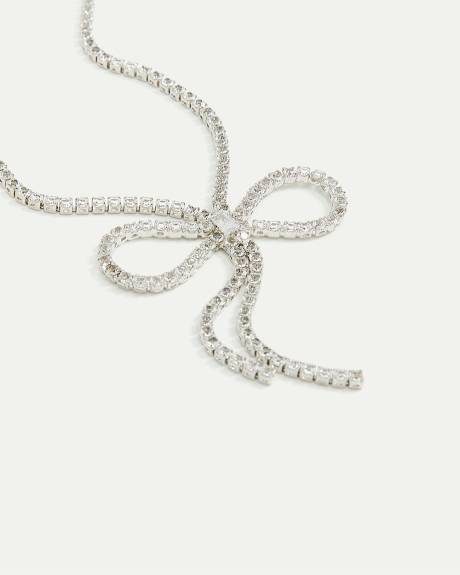 Short Rhinestone Necklace with Bow