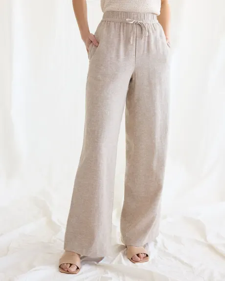 Pantalon en lin à jambe large et taille haute - Petite