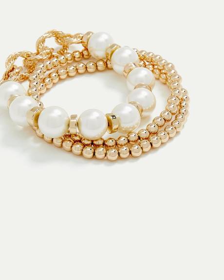 Elastic Bracelets with Pearls - Set of 3