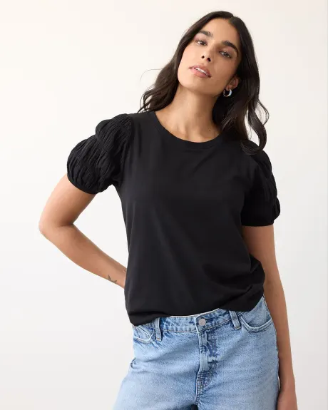 Short-Sleeve Scoop-Neck Mix-Media Top