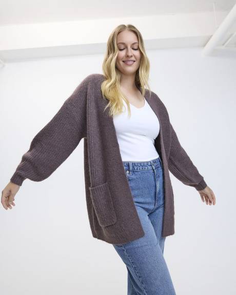 Long-Sleeve Open Cardigan with Pockets