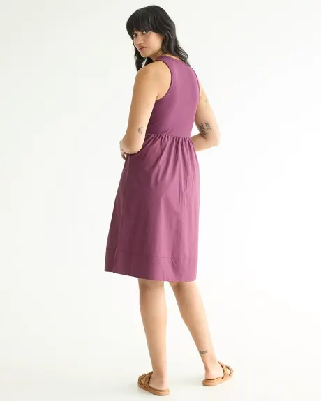 Sleeveless Mix-Media Dress with Scoop Neckline