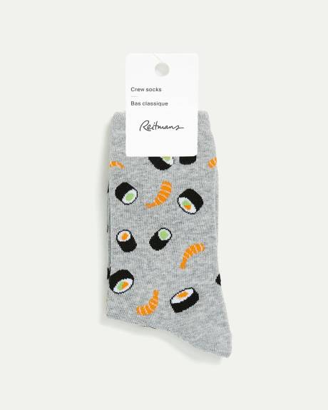 Cotton Crew Socks with Sushis