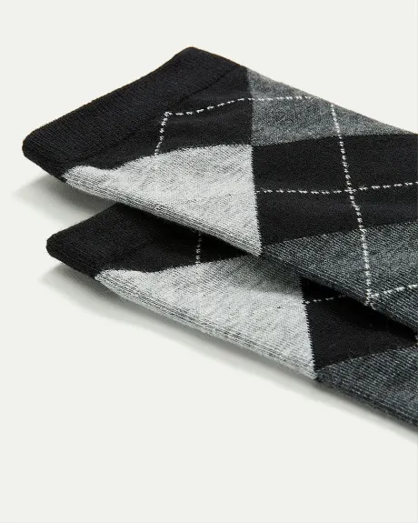 Cotton Crew Socks with Argyle Pattern