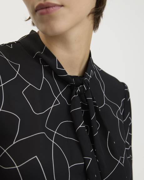 Long-Sleeve Blouse with Bow at Neckline