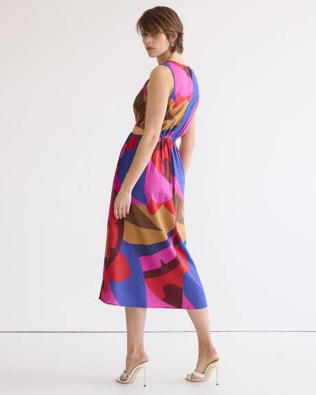 Robe midi en lin sans manches à col rond