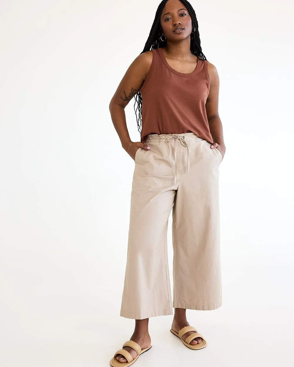 Wide-Leg Cropped High-Rise Poplin Pant