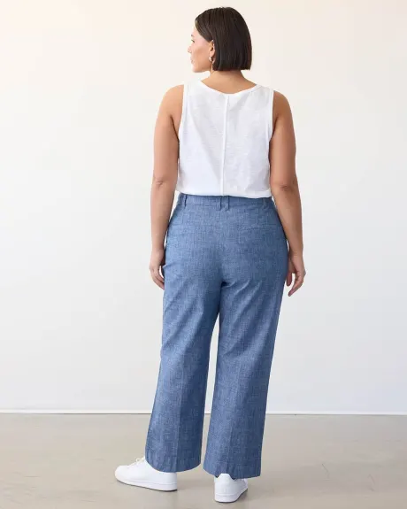 Pantalon cheville en chambray à jambe droite - Petite