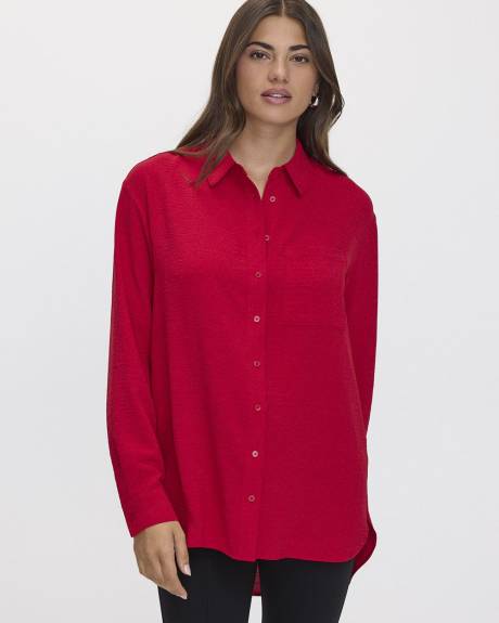 Long-Sleeve Buttoned-Down Blouse with Chest Pocket