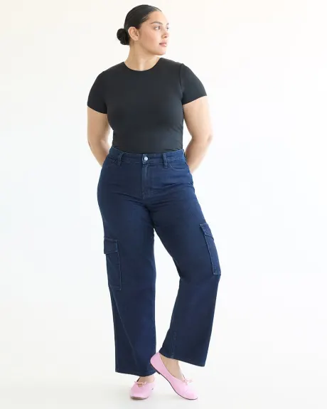 Pantalon cargo en denim à jambe droite et taille haute