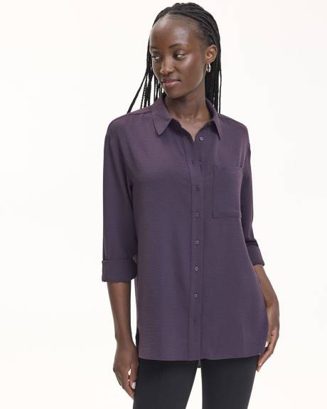 Long-Sleeve Buttoned-Down Blouse with Chest Pocket