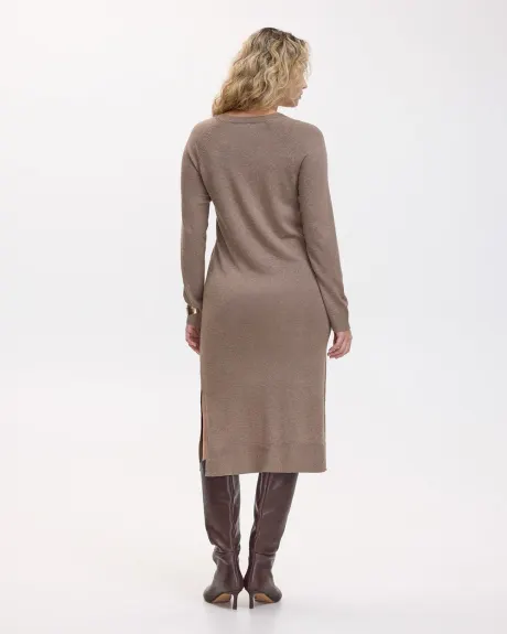 Long-Sleeve Crew-Neck Midi Sweater Dress