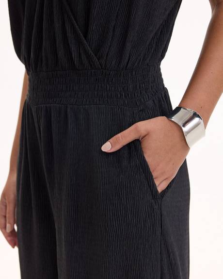 Straight-Leg Short-Sleeve Jumpsuit with Wrap Front