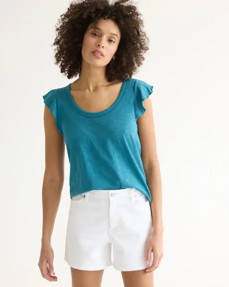 Scoop-Neck Tee with Short Flutter Sleeves