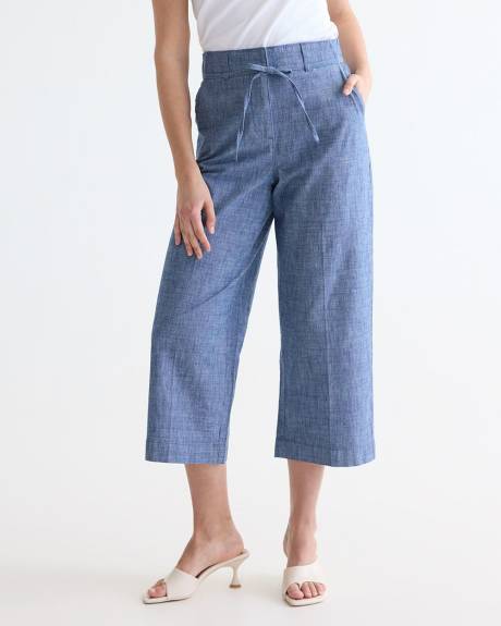 Wide-Leg Cropped Chambray Pant - Petite